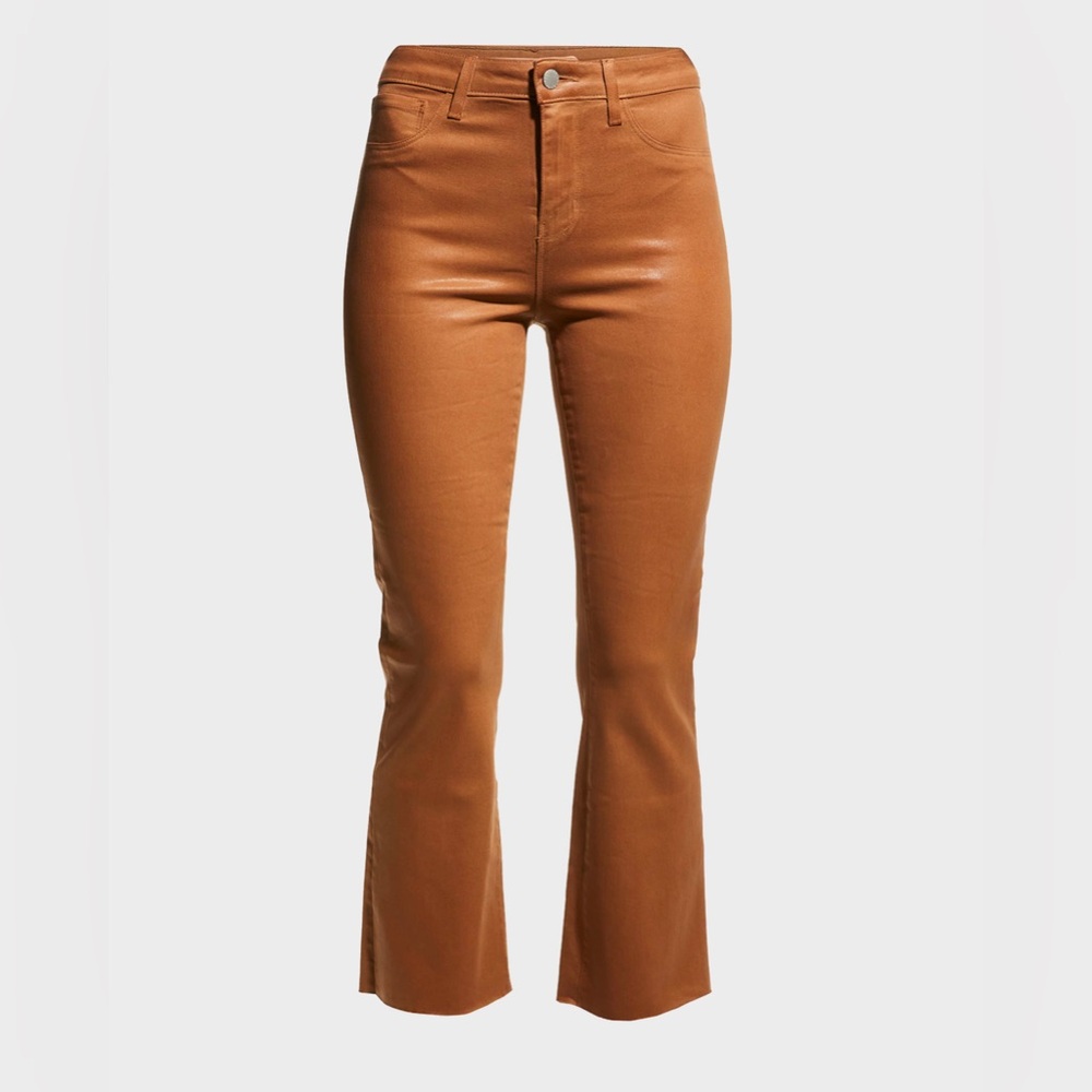 L'Agence Kendra High-Rise Coated Crop Flare Jeans in Brown Size 24